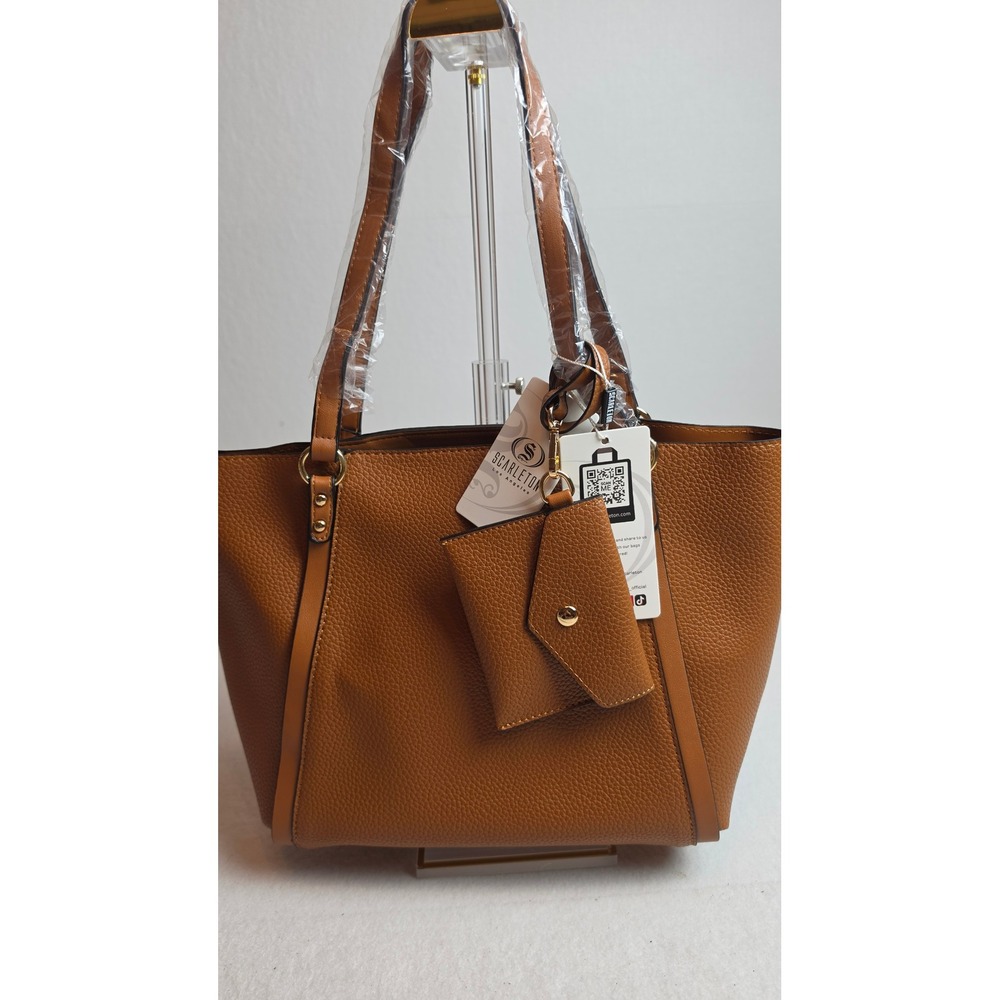 Scarleton Los Angeles Cognac Brown Pebbled Tote Bag with Pouch NWT